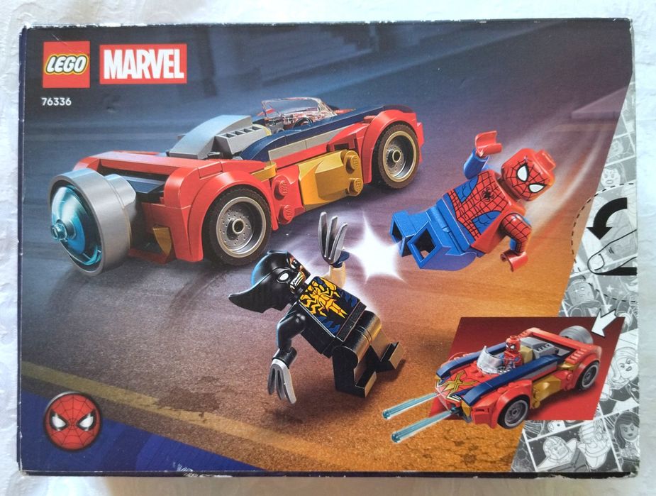 LEGO Marvel, Spider Man w samochodzie kontra Wolverine, 76336, klocki, auto, ludziki figurki