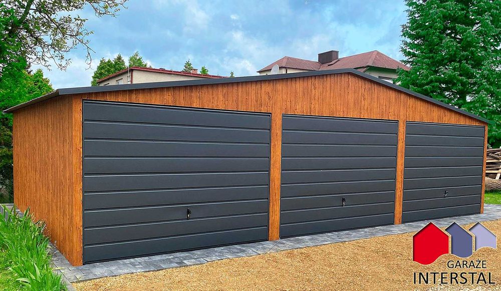 Garaże Blaszane Garaż blaszany 9x5 Blaszak drewnopodobny Montaż Gratis