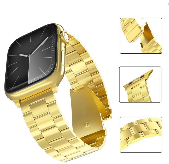 Pasek do Apple Watch Stal Regulowany 42-49 mm Czarny Złoty 2 szt