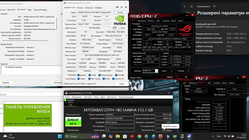 HP Victus 16, rtx3050ti, i5-11400h, 16gb, 512 ssd, 144hz