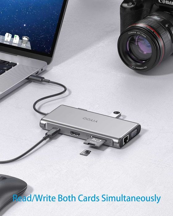 YIYOO Stacja dokująca USB C 10w1 podwójny hub wyświetlacza 4K HDMI+VGA