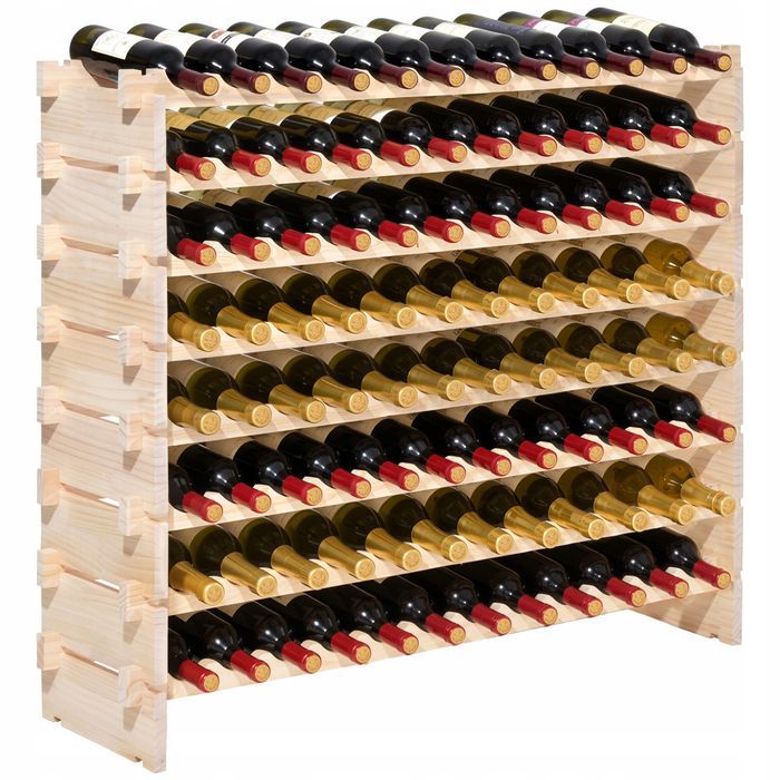 VEVOR modułowy stojak na wino 8-POZIOMOWY na 96 butelek drewno sosnowe