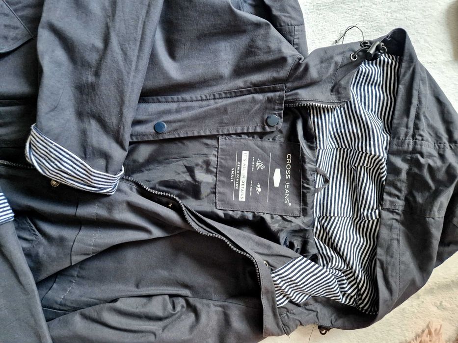 Cross Jeans S - Płaszcz damski/granatowy przeciwdeszczowy