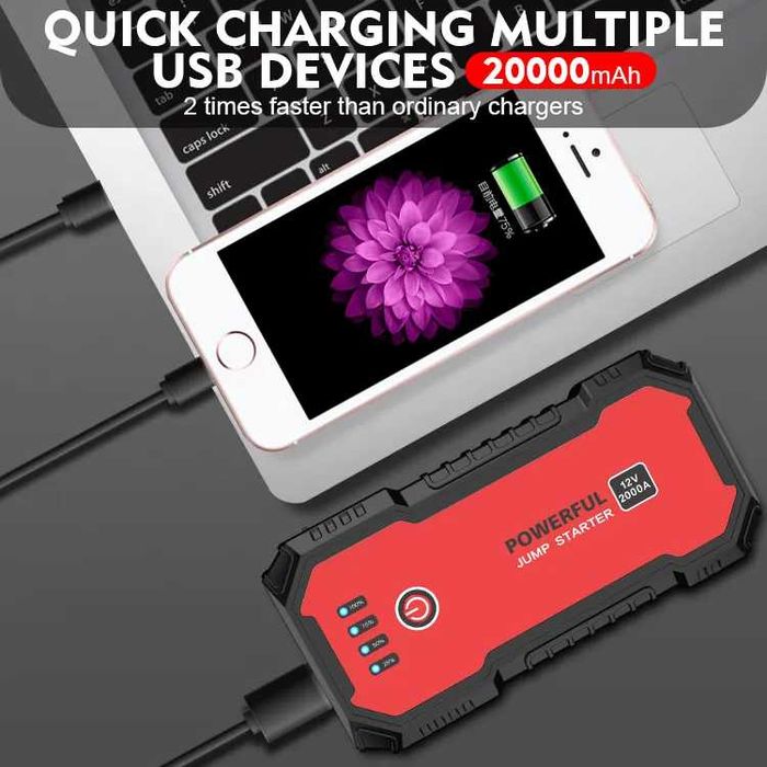 Booster Arranque Baterias 12V Power Bank USB 2000A/20.000mAh (NOVO)