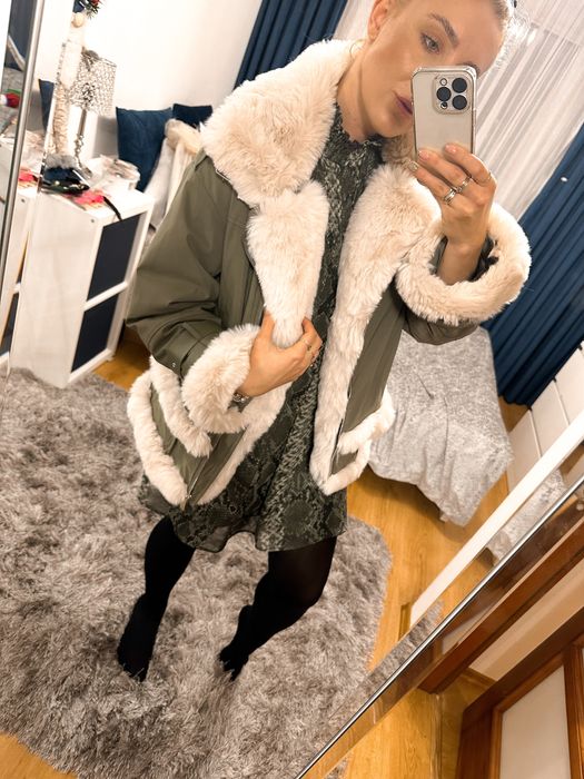 Kurtka zimowa khaki z futerkiem chicaca M/L