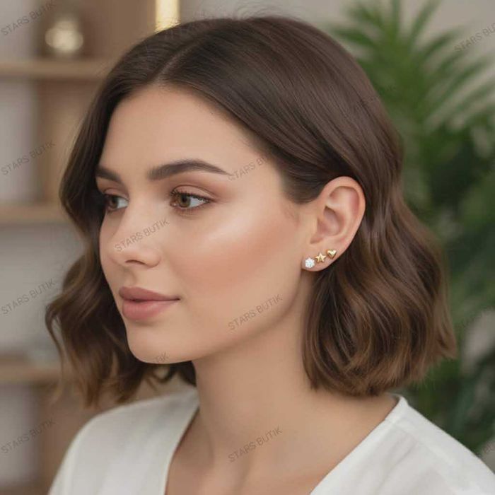 Zestaw trzech par kolczyków Blueberry serduszko gwiazdka cyrkonia cudo