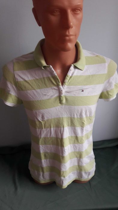 Koszulka polo damska Tommy Hilfiger biało zielona
