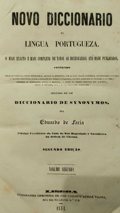 Dicionário 1851 Eduardo de Faria 2º Volume