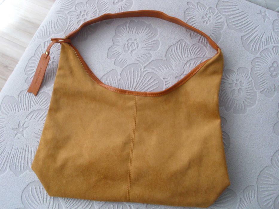 torebka torba ciemny żółta boho hobo wintage torba na wiosnę lato ekoskóra zamsz XL na ramię do ręki nowa pakowna wyprzedaż
