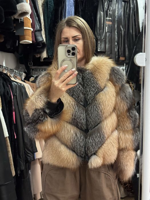 Шуба лисица жилетка меховая натуральная полушубок лиса 2 в одном