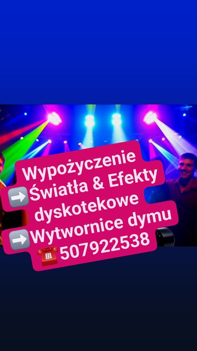 Lasery stroboskop dyskotekowe efekty, dymiarka muzyka