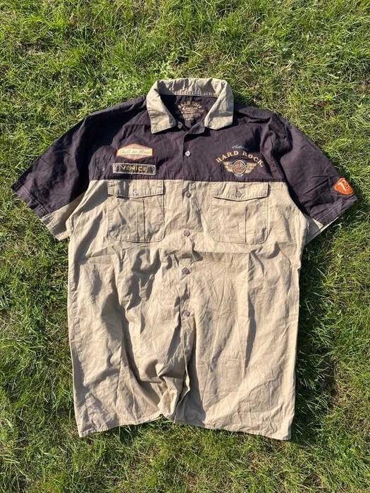 Koszula męska Hard Rock Café Venice vintage XL 2XL Brown brązowy haft