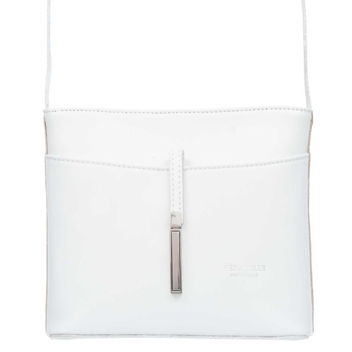 VERA PELLE torebka skórzana listonoszka z paskiem na ramię V159 biała