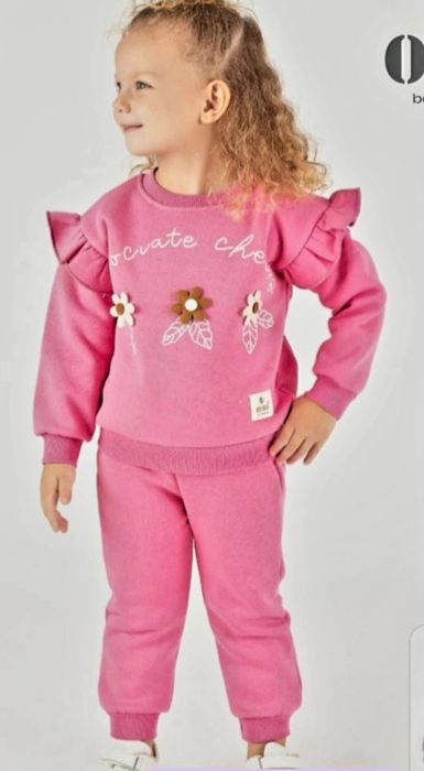 Костюм рожевий для дівчинки тёплий  дитячий тринитка на флісі теплий в