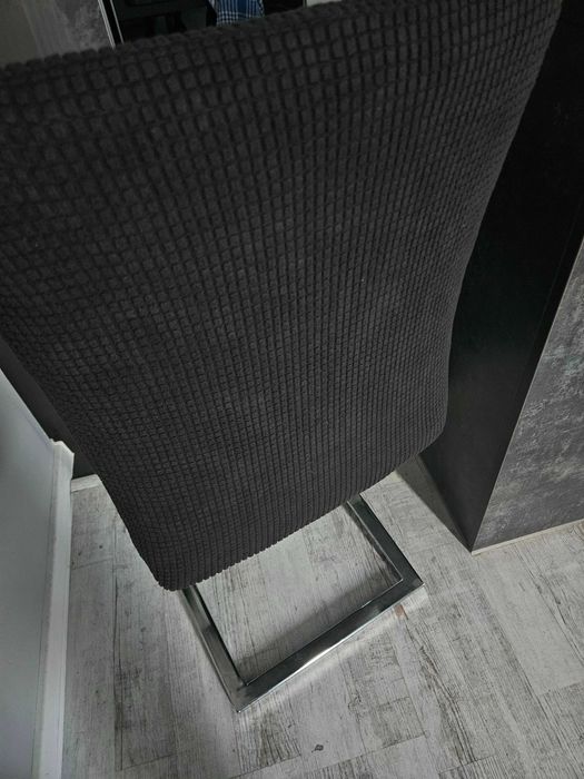 Pokrowce na krzesła komplet czarne żakardowe kratka 4 szt