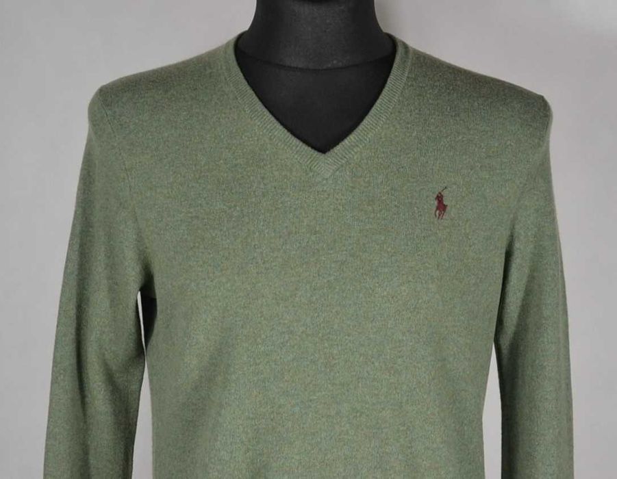 POLO RALPH LAUREN Merino Wool Sweter Męski M Vneck Super Stan Wełna