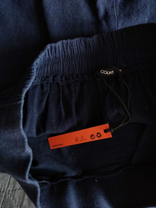 Шорти жіночі льон сині 36-38 широкі вільні бермуди висока посадка