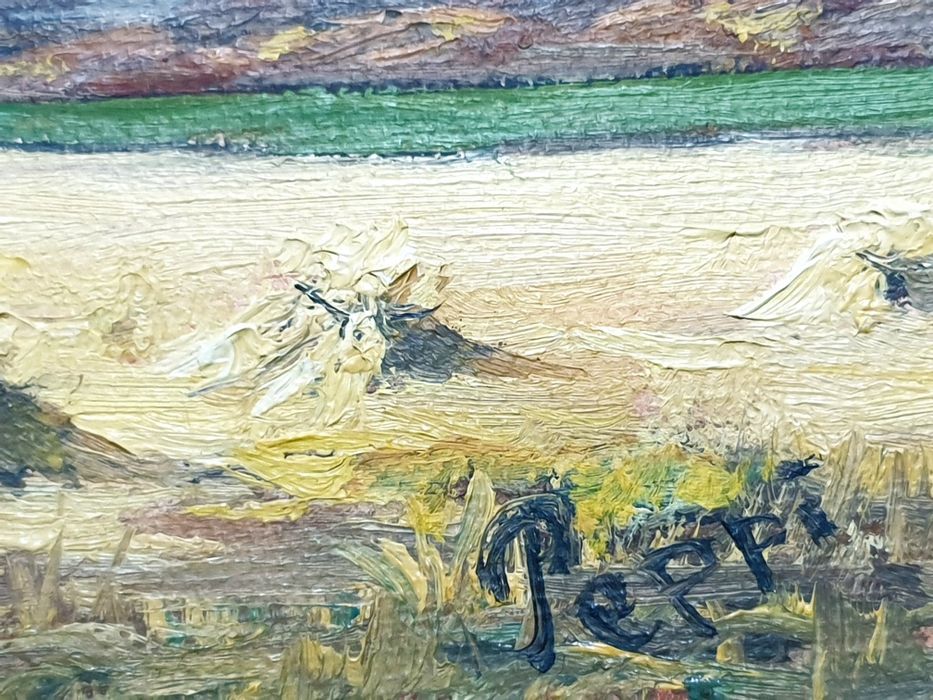 Linda pequena pintura  de paisagem em óleo sobre tela assinada