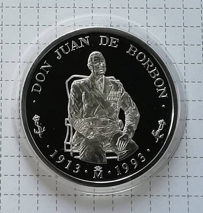 Іспанія 5 екю 1993р. Дон Хуан де Бурбон. СРІБЛО. ПРУФ.