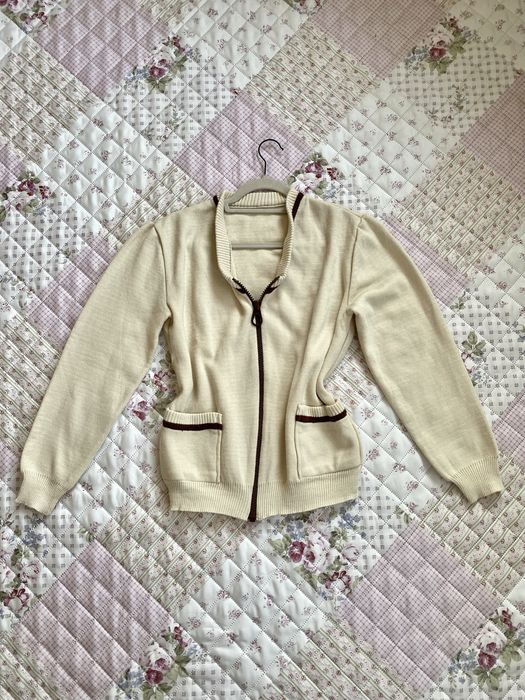 Beżowa dziadkowa bluza na suwak M 38 vintage