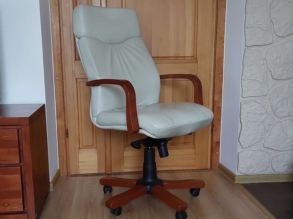 Fotel Gabinetowy Dyrektorski NOWY STYL Drewno Skóra Naturalna Multiblock