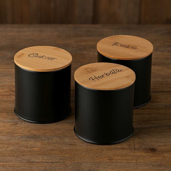 XXL Chlebak Czarny Drewniany Bambusowy Na pieczywo + GRATIS 3x Puszki