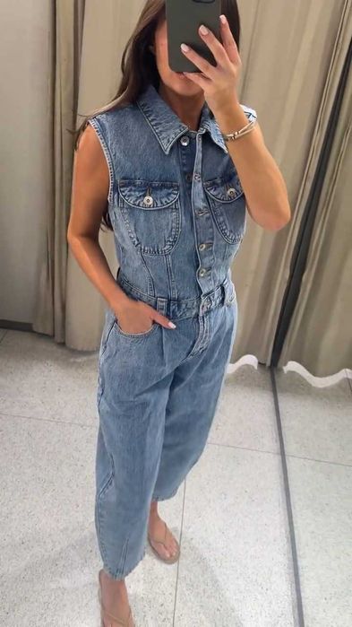 Zara Z1975 kombinezon jeansowy 36 S balloon J221