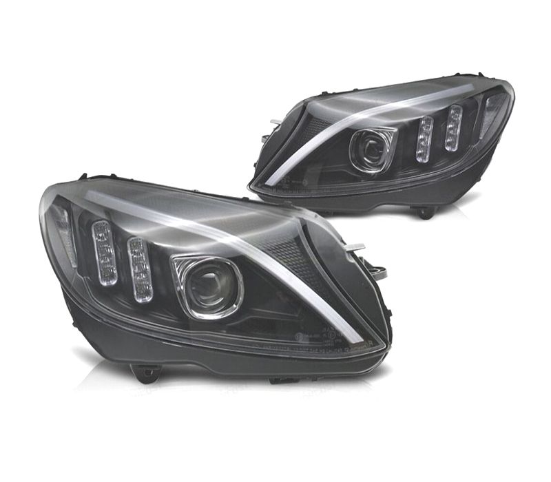 FARÓIS MERCEDES CLASE C W205 14-18 LED FUNDO PRETO