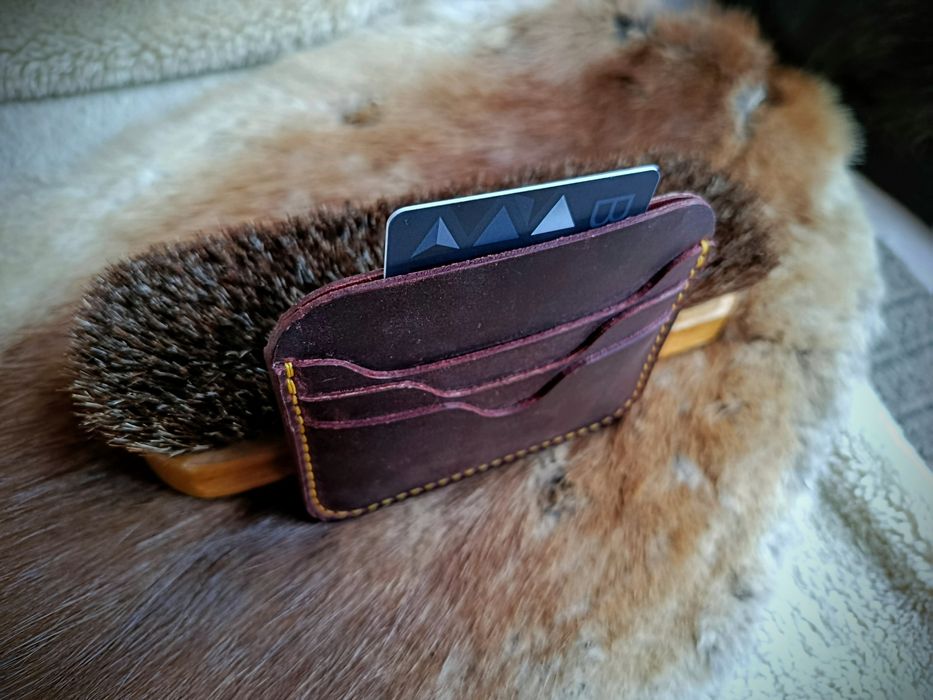 Portfel cardholder kartownik crazy horse bordowy handmade nowy