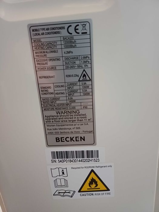 Ar condicionado portátil Becken BAC4255 12000 BTU-Branco ( Funciona como calor,frio e desumificador)