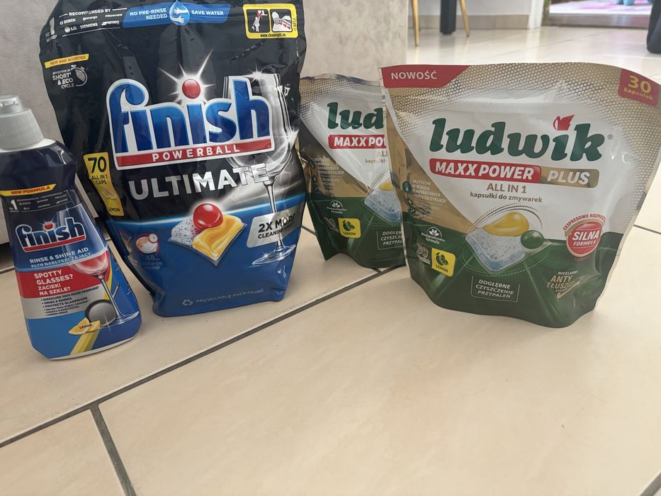 Zestaw do zmywarki Finish + Ludwik – kapsułki + nabłyszczacz