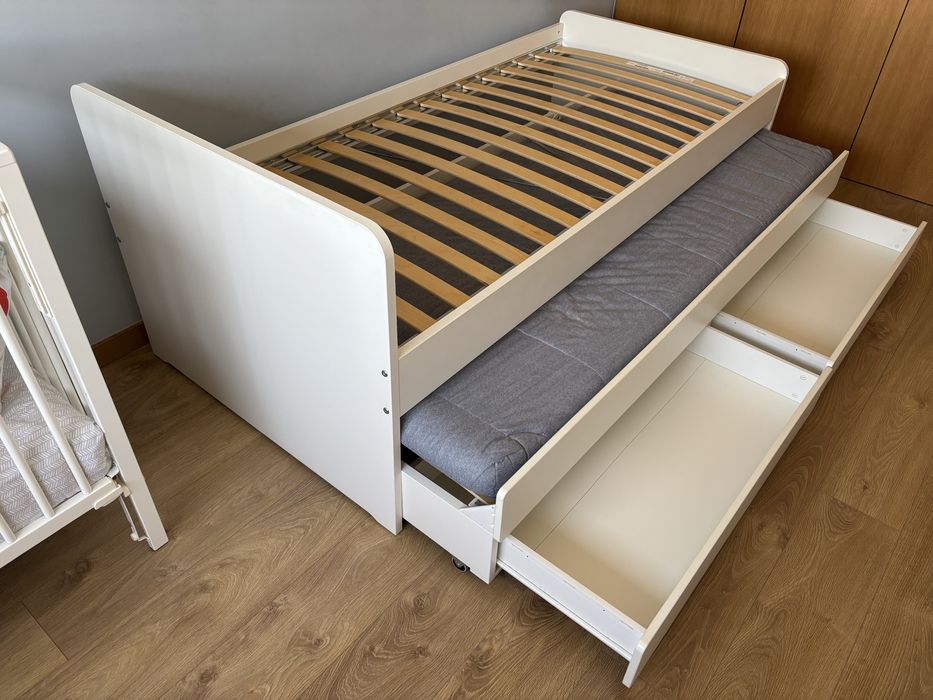 cama solteiro 90 x 200 com gavetão e gavetas de arrumação