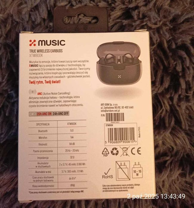 Słuchawki XMUSIC dokanałowe XTW800K