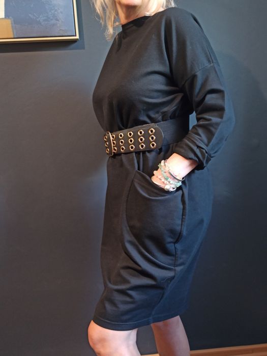 Czarna dresowa bawełniana sukienka S/M