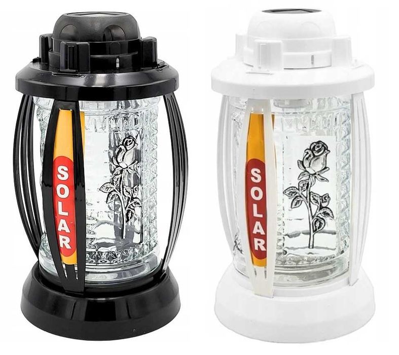 Znicz Solarny LED z Czujnikiem Zmierzchu, Lampa Solarna Srebrna Róża