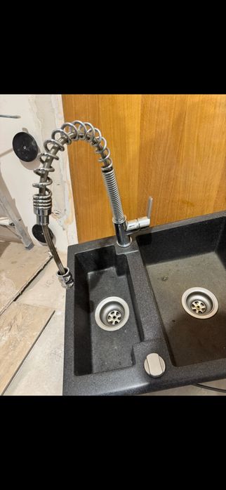 Zlew granitowy (kompozytowy) dwukomorowy + bateria FERRO