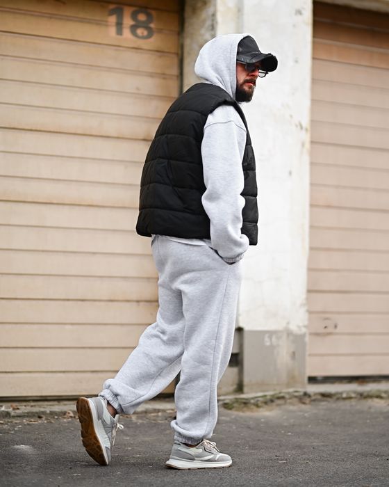 чоловічий спортивний костюм 3в1 сірий/комплект худі штани жилетка