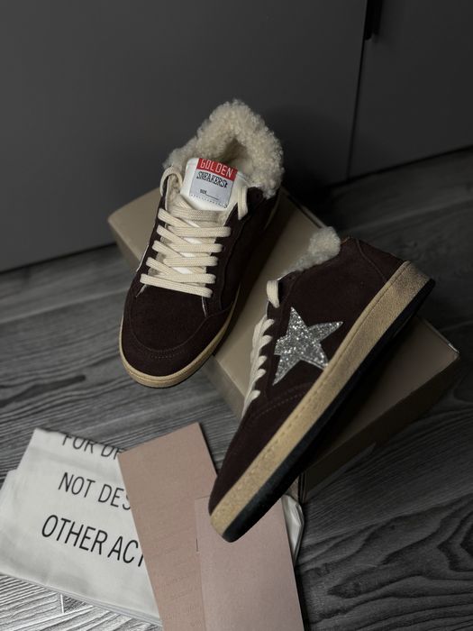 Кеды зимне голедн гуз с мехом замшевые коричневые golden goose