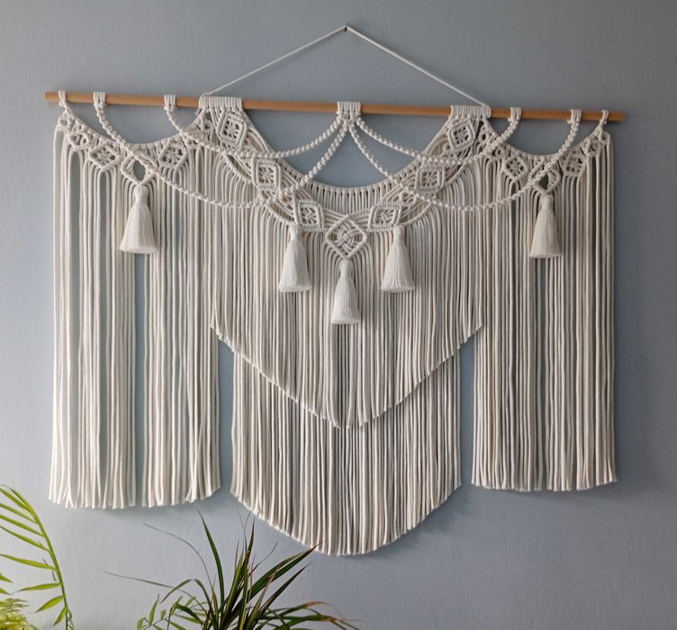 Dekoracja makrama XXL ecru duża beż boho
