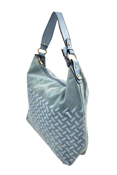 Torebka worek pleciona jeans niebieski Vivian