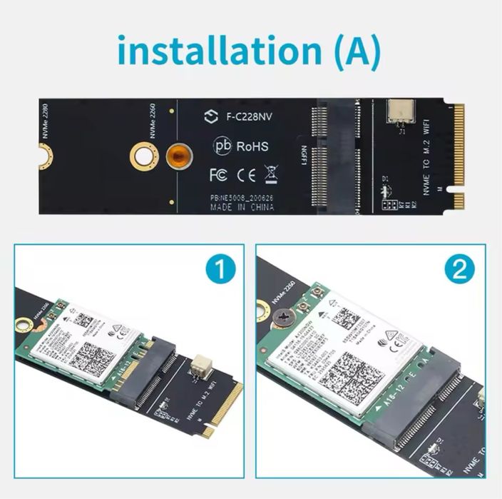 Адаптер m2 FENVI NGFF M.2 A + E Key для NVMe PCI Express SSD Port wifi