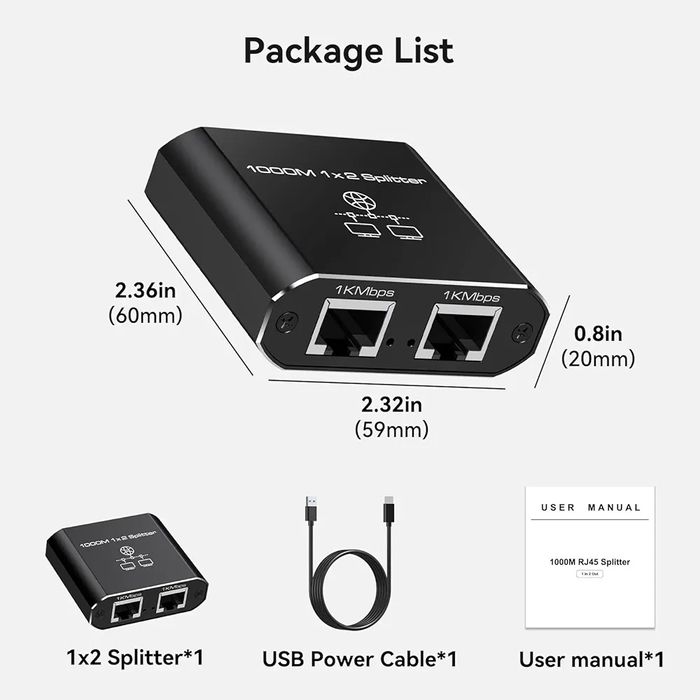 Rozdzielacz LAN 1 na 2 1000 Mbps Ethernet rozdzielacz LAN Splitter