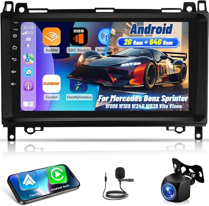 Rádio Android 9" Mercedes CarPlay WiFi GPS