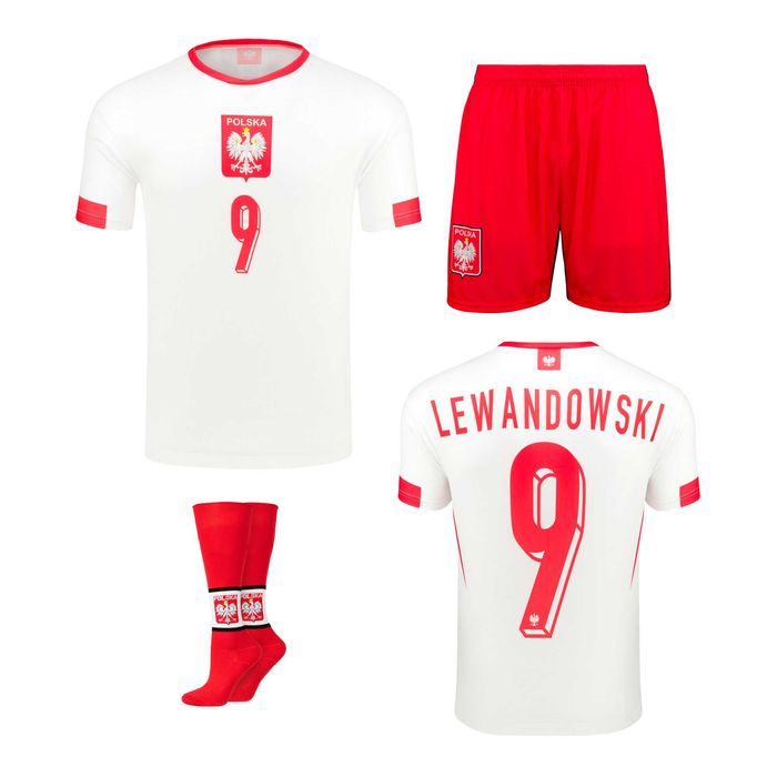 Strój / komplet piłkarski LEWANDOWSKI POLSKA + getry rozm. 158