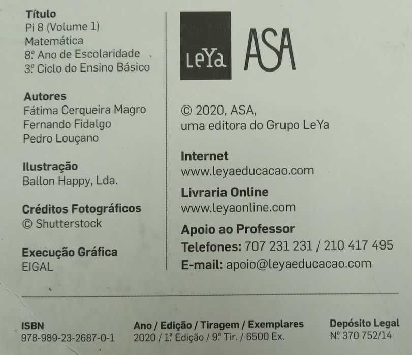 Livro 8º Ano Matemática PI8 Vol.1 + Vol.2 + Caderno de Actividades
