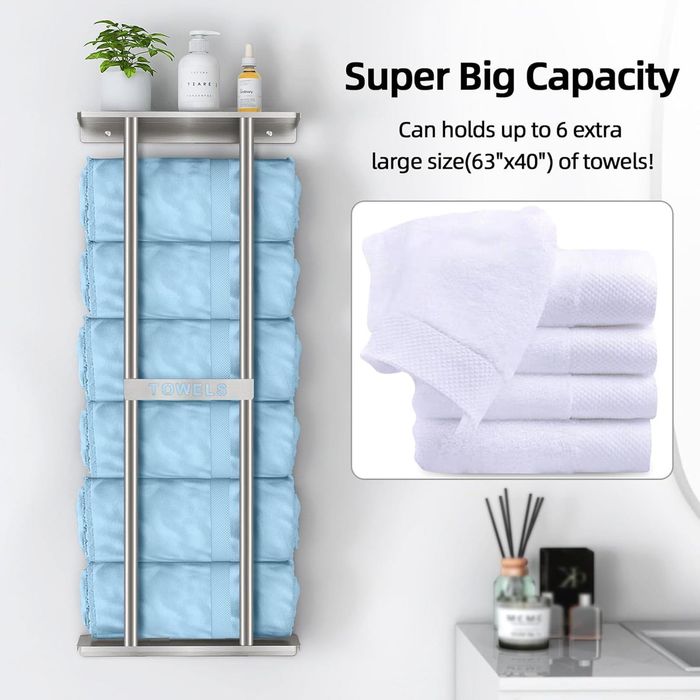 Wieszak na ręczniki, ścienny, duży do łazienki, 76 cm