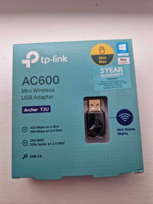 TP-Link Archer T2U dwupasmowa, bezprzewodowa karta sieciowa USB AC600