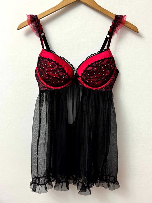 Koszulka nocna prześwitująca halka piżama piżamka push up coquette Ann Summers rozmiar 40 L