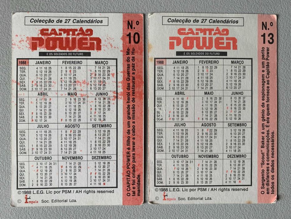 Calendários de 1988 - Capitão Power (preço unitário)