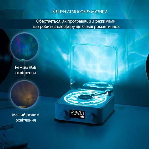 Портативна бездротова колонка Bluetooth у вигляді вінілового програвача грамофона з годинником та нічником
